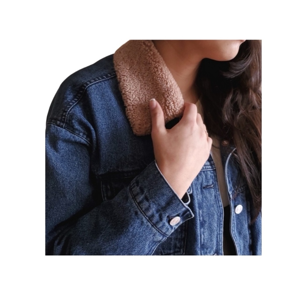 Anthropologie Pilcro Faux Sherpa Collar Denim Button Up Jean Jacket Size‎ Small - Picture 14 of 16